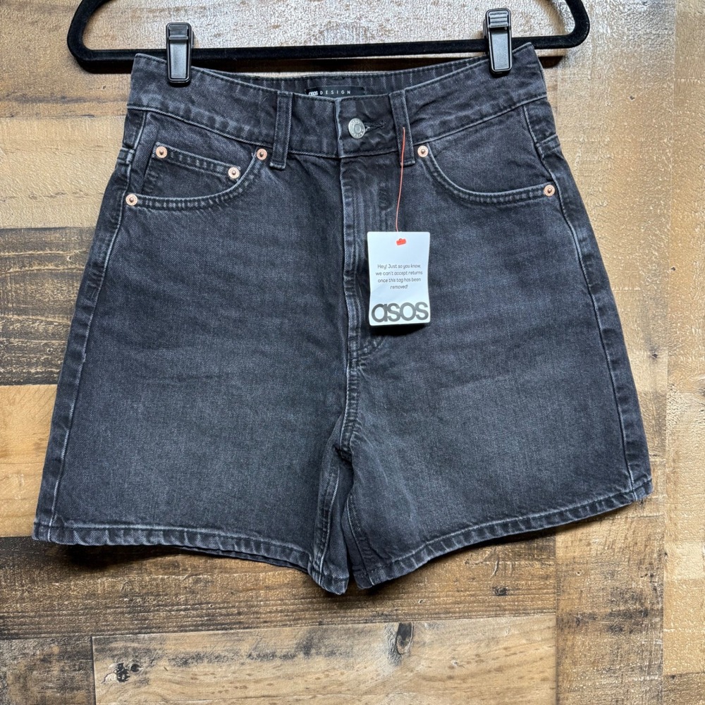 ASOS Design Black Denim Shorts High Waist Casual Everyday Style Womens size 4